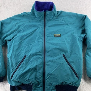 Vintage 90s LL Bean Warm-up Jacket Mens Medium Fleece Lined Teal Blue Made USA - Picture 1 of 9