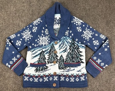 Suéter Cárdigan Sundance Abotonado-Escena de Invierno Patinaje sobre Hielo-Mujer Talla M-Navidad Foto 1 de 4