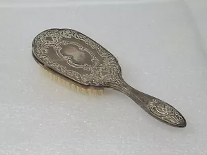 Vintage Silver Plated Vanity Dresser Hair Brush Floral - Picture 1 of 2