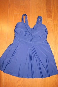 22W ❤️ AQUA EVE ❤️ LONG TANKINI TOP DRESS NAVY❤️ ONE-PIECE PADS BIKINI SWIM SUIT - Picture 1 of 5