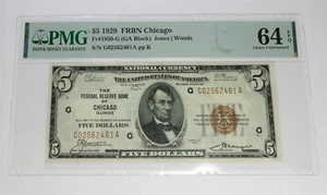 1929 PMG Choice UNC 64 EPQ - US $5 FRBN Chicago National Currency FR 1850 54783F - Picture 1 of 3