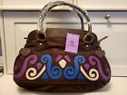 NEW Hot In Hollywood LARGE Brown Faux Suede & Leather Satchel Purse Colorful