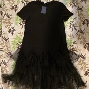Ellazhu Women’s Black Crew Neck Tee Shirt & Tulle Dress , Party Dress Cotton - Picture 1 of 8