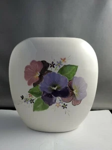 Schöne handbemalte mit Stiefmütterchen Keramik Vase signiert DA - Bild 1 von 8