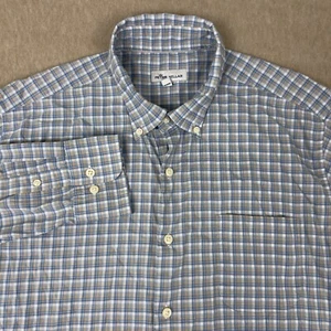 Peter Millar Mens Large Blue Plaid Long Sleeve Button Down Dress Shirt Stretch - Picture 1 of 9