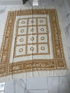 VTG Yellow  & WHITE LINEN TABLECLOTH 57x 47 " german DUTCH folk art WEDDING?? - Picture 1 of 5