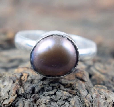 Anillo de piedras preciosas de perlas negras del Mar del Sur de Tahití naturales de 8,20 quilates regalo para alma gemela Foto 1 de 4
