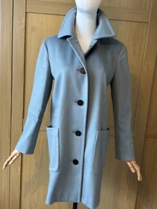 Vintage Aquascutum 100% Wool Coat UK 8 Duck Egg Blue Longline British Designer - Picture 1 of 14