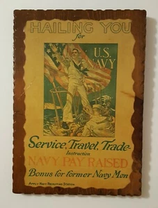 Original 1973 Navy Service Recruitment Poster Hailing For You Decoupaged on Wood - Picture 1 of 5