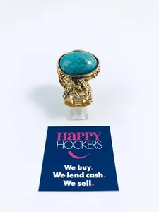 YVES SAINT LAURENT GOLD TONE ARTY STATEMENT RING WITH BLUE STONE - Picture 1 of 10