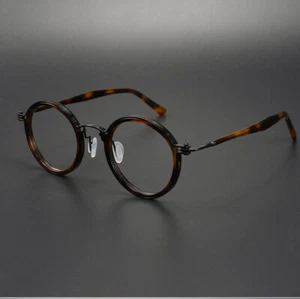 Hand Made Round Retro Eyeglass Frames Luxury Acetate+Pure Titanium Glasses - Picture 1 of 32