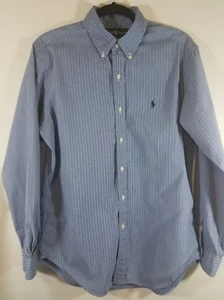 Mens Ralph Lauren Classic Fit Blue Striped Long Sleeve Button Up Shirt Size Med - Picture 1 of 6