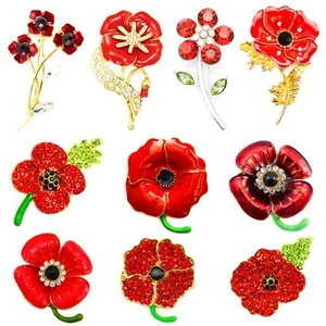 Red Brooches for Ladies Women Glass CZ Crystals Enamel Flower Pins Brooch Badges - Picture 1 of 63