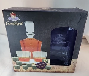 Crown Royal Decanter & 2 Whiskey Glasses, 4 Whiskey Freezer Stones + Pouch - Picture 1 of 3