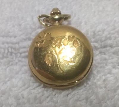 Belair Quartz Pendant Watch Gold Case Engraved Flowers 1990's For Repair Parts - Image 1 of 4