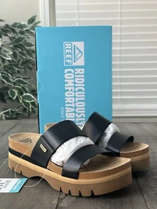 Reef Women's US 8.5 Cushion Vista Higher Faux Leather Wedge Sandals Black CJ0654 - Picture 1 of 18