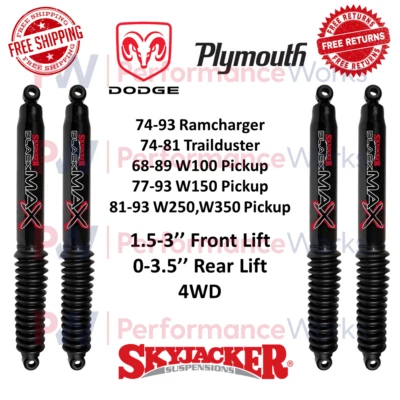 Skyjacker Shock Set Front 1.5-3" Rear 3.5" For Dodge Ramcharger W250 Trailduster - Image 1 of 4
