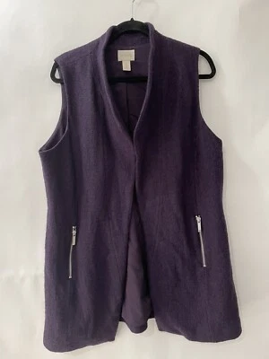 chicos open front  Long Vest  , cardigan plum color 100% boiled wool lined Sz 2 - Image 1 of 4