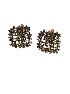 Vintage Gold Tone Men's Square Cuff Links Brutalist Modernist Gold Vermeil 1" - Picture 1 of 19