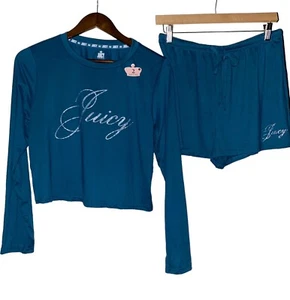 Juicy Couture 2PC Set Pajama Set Top & Short Women L Logo Sleep Loungewear - Picture 1 of 16