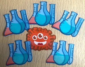 Laborbecher & ein Käfer Aufkleber - glänzende Oberfläche - 6 Aufkleber/Packung - Bild 1 von 2