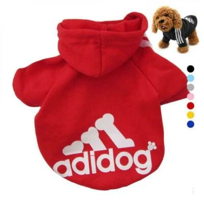 Cute Pet Dog Coat Winter Warm Adidog Hoodie Sweater Puppy Clothes Small Red - Image 1 of 3