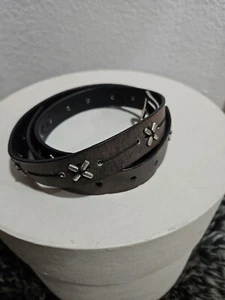 Womens Black/Gray Leather Belt Silver Studs Made In India - Picture 1 of 4