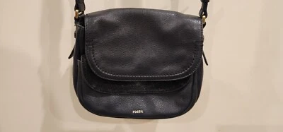 Vintage FOSSIL Genuine Pebbled Black Leather Crossbody Bag Purse Satchel - Image 1 of 4