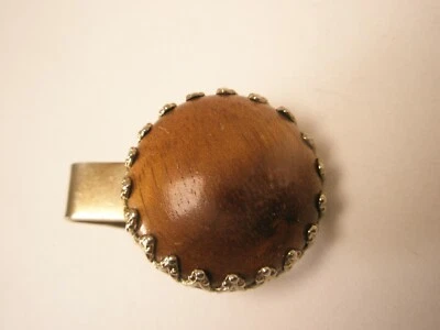 Clip de barra de corbata de madera dura circular redonda de 1-1/16" vintage PEQUEÑO PEQUEÑO Foto 1 de 4
