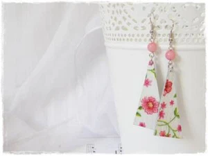 Forget Me Not Earrings Decoupage Earrings Pink Flowers Earrings Flower Earrings - Picture 1 of 12
