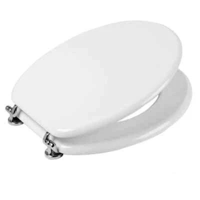 Sedile Wc Copri Water MDF Legno Tavoletta Vaso Universale Bianco Pesante Bagno - Immagine 1 di 4
