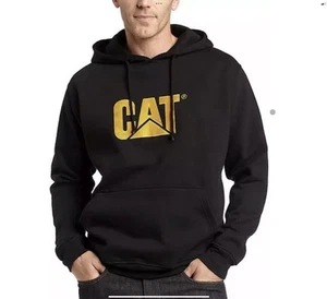 CATERPILLAR MENS SHIRT BLACK SMALL S HOODIE FLEECE BANNER TRADEMARK SWEAT NEW - Picture 1 of 7