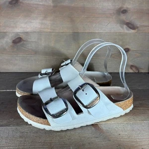 birkenstock big buckle womens size 7 shoes white leather slip on comfort sandals - Picture 1 of 8
