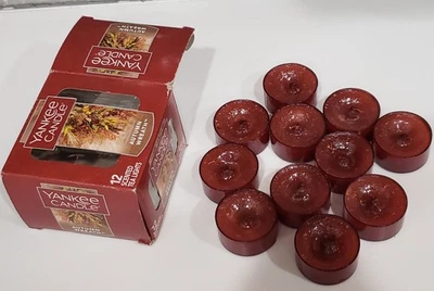 YANKEE CANDLE Autumn Wreath Tea Light Candles Apples Fall Leaves Open Box of 11 - Image 1 of 4