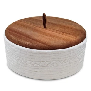Authentic Wood and Ceramic Tortilla Warmer - Tortilla Holder with Lid - Bread... - Picture 1 of 9
