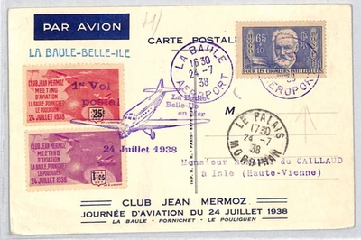 FRANCE Air *JEAN MERMOZ* Aero Club ART Postcard LA BAULE AEROPORT 1938 CDS YZ199 - Image 1 of 4