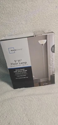 💡 Mainstays 5’11” Floor Lamp 🌟 Silver Finish w/ White Shade 🏠 Modern Lighting - Image 1 of 4