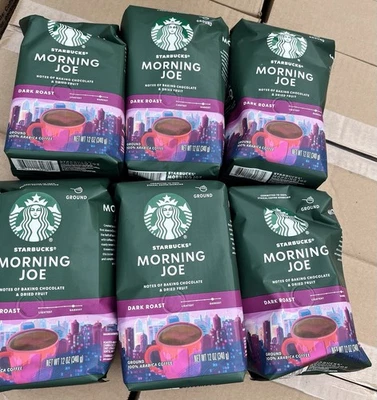 6 BAGS Starbucks Ground Coffee Dark Roast Morning Joe LOT 12oz (Total 72 oz) - Image 1 of 4