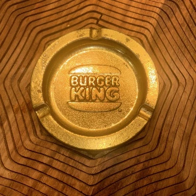 Vintage Burger King Gold Metal Ashtray 1960s–70s Fast Food Advertising - Image 1 of 2