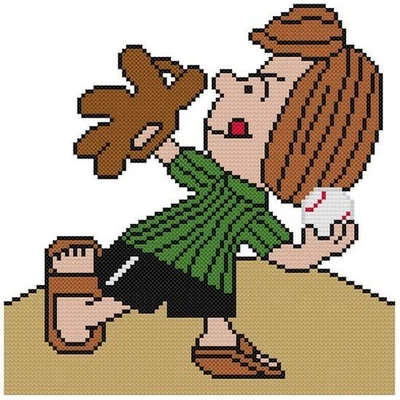 CROSS STITCH+ CRAFT PATTERN Charlie Brown Friend Peppermint Patty Baseball Team - Image 1 of 4