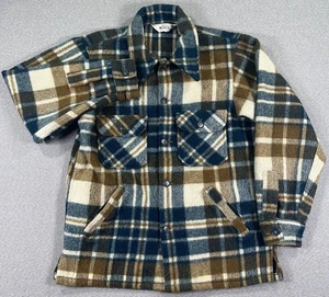 VTG Woolrich Flannel Shacket Mens M Blue Plaid Wool Heavyweight 70s Pockets - Picture 1 of 8