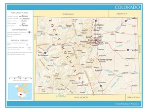 Póster físico político mapa del estado de Colorado Estados Unidos de América - Imagen 1 de 2