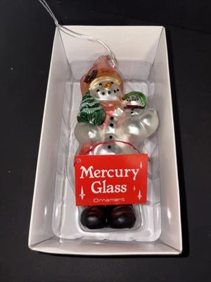 Muñeco de nieve adorno de vidrio de mercurio soplado de colección con bebé en caja usado en excelente estado Foto 1 de 4