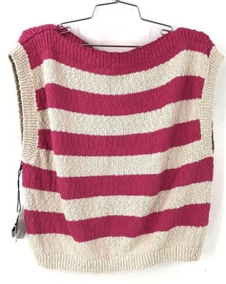 NWT Callahan Women's Pink Beige Striped Cotton Sweater Vest - Size L - Image 1 of 4
