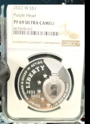 2022W Silver PROOF ULTRA CAMEO National Purple Heart Hall of Honor NGC PR69DCAM - Image 1 of 3