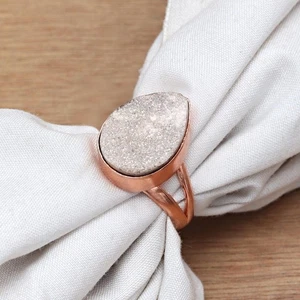Silver Shine Drusy Gemstone Handmade Unisex Silver Jewelry Ring"8.5" - Picture 1 of 11