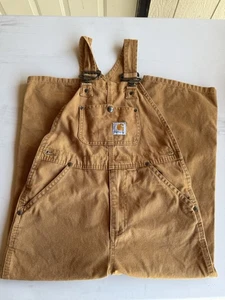 Youth Size 7- CARHARTT Doubleknee Carpenter Hammer Loop Cotton Duck Bib Overalls - Picture 1 of 6