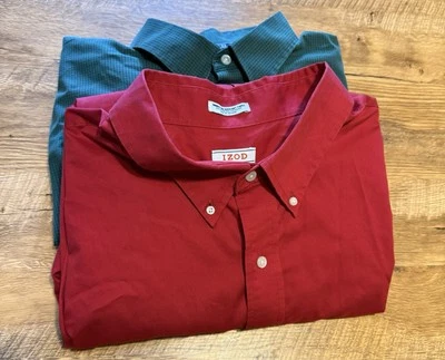Lot Of 2 Izod Dress Shirt Mens 20 35/36 Tall Button Up Wrinkle Free Dry Twill - Image 1 of 4