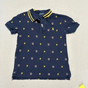 Polo Ralph Lauren Boys Size 5 Crest Lion Polo Navy Yellow Embroidered Preppy - Picture 1 of 3