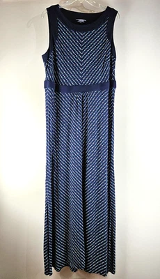 Lands End maxi dress 1X 16W-18W Navy  Sleeveless blue green white polka dot - Image 1 of 4